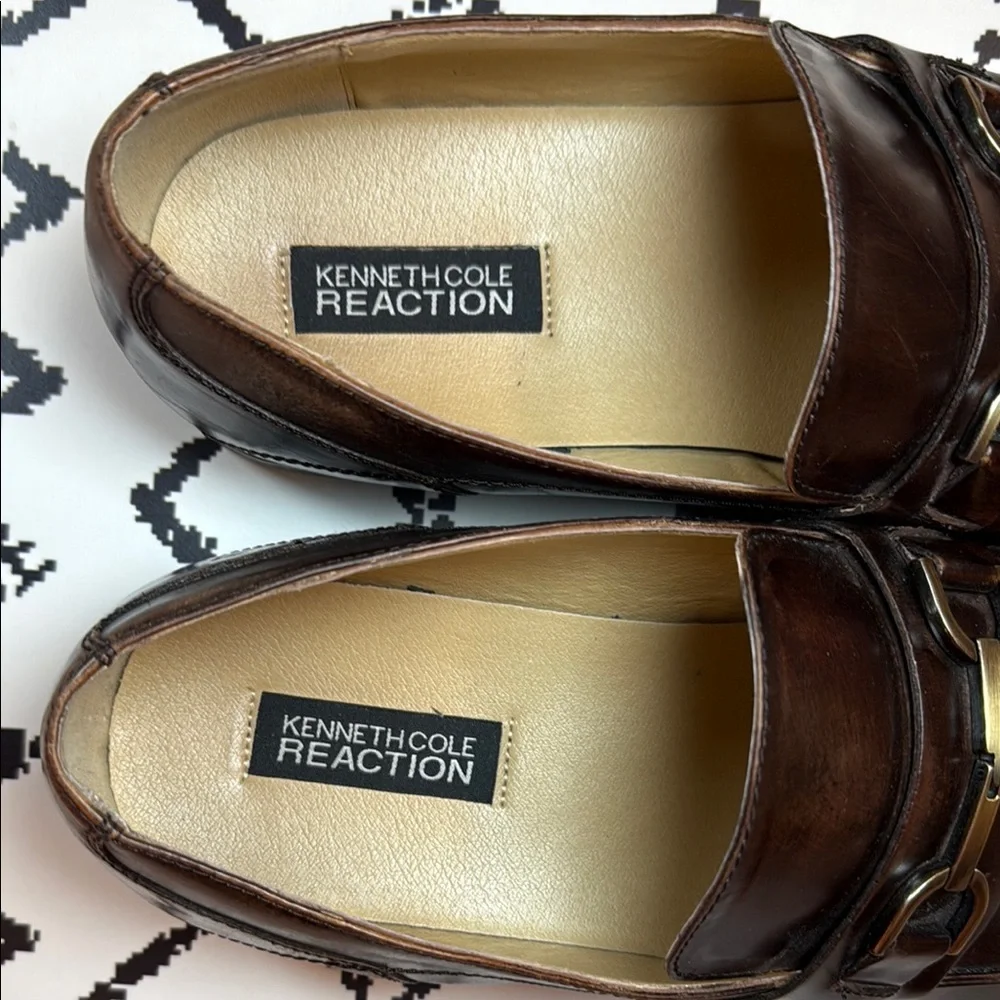 Kenneth Cole Reaction Men’s Brown Leather Loafers w/ Metal Detailing - Size 13 M